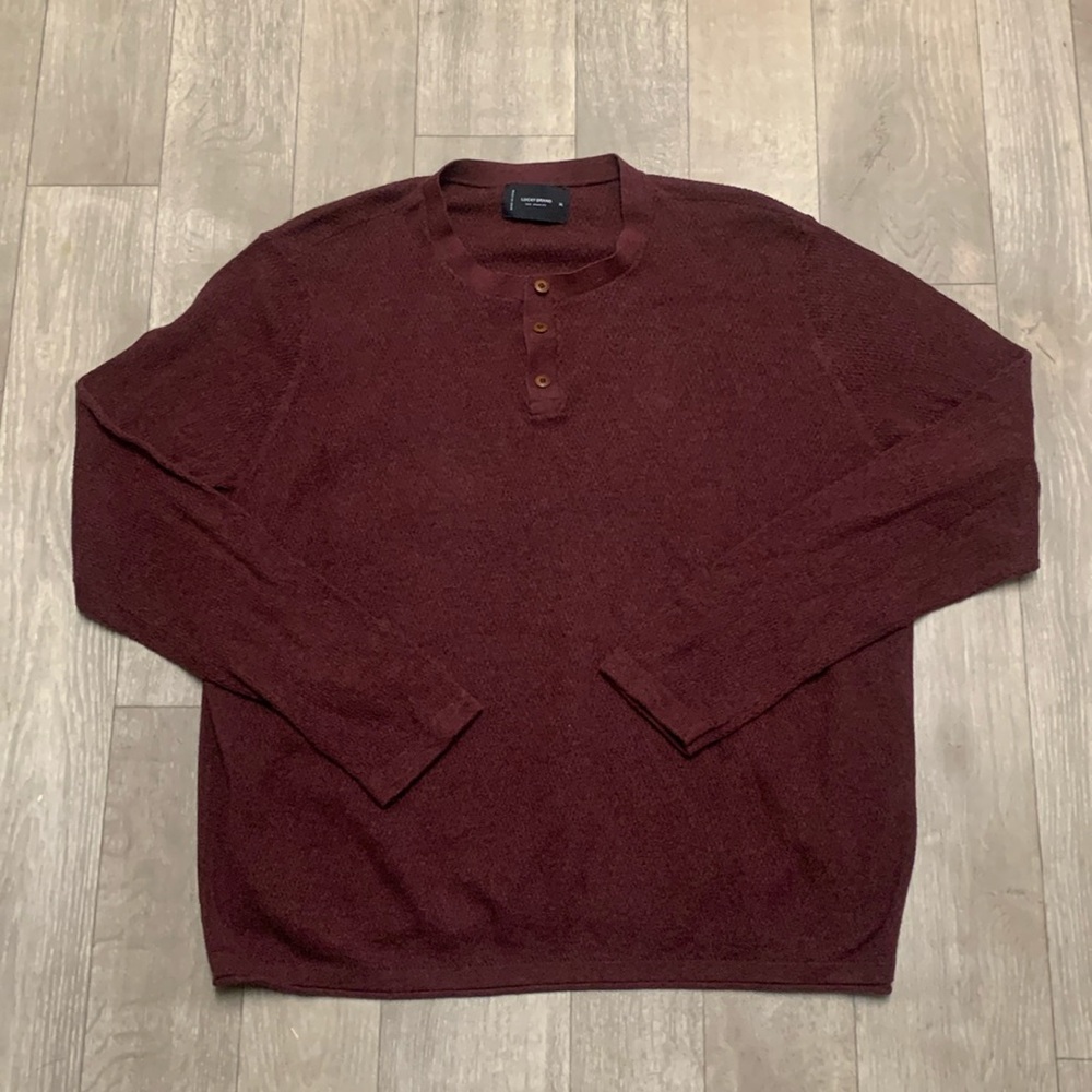 Mens Lucky Brand‎ Wool Blend Henley Crewneck Long Sleeve Sweater